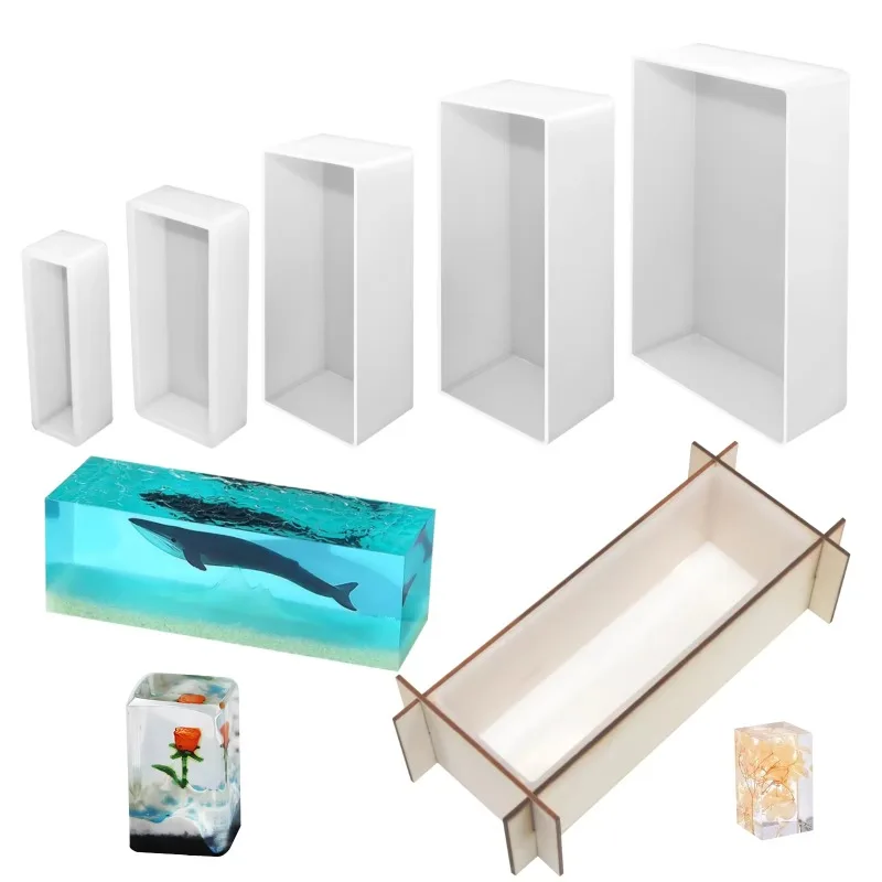 3D Printing Epoxy Resin - แม่พิมพ์ซิลิโคนเรซิ่นอีพ็อกซี่ทรงสี่เหลี่ยมคางหมู 3 มิติ ดีไซน์ใหม่, แม่พิมพ์หล่อแบบลึกพร้อมฐานไม้สำหรับตกแต่งตัวอย่างแมลง